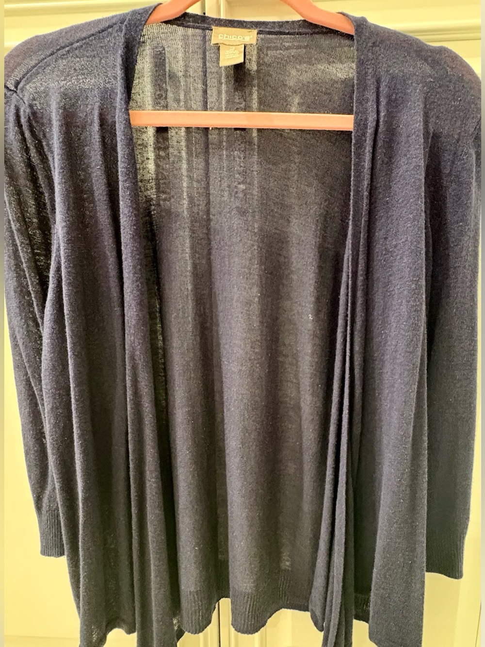 Chico's Navy Open-Front Lightweight Cardigan